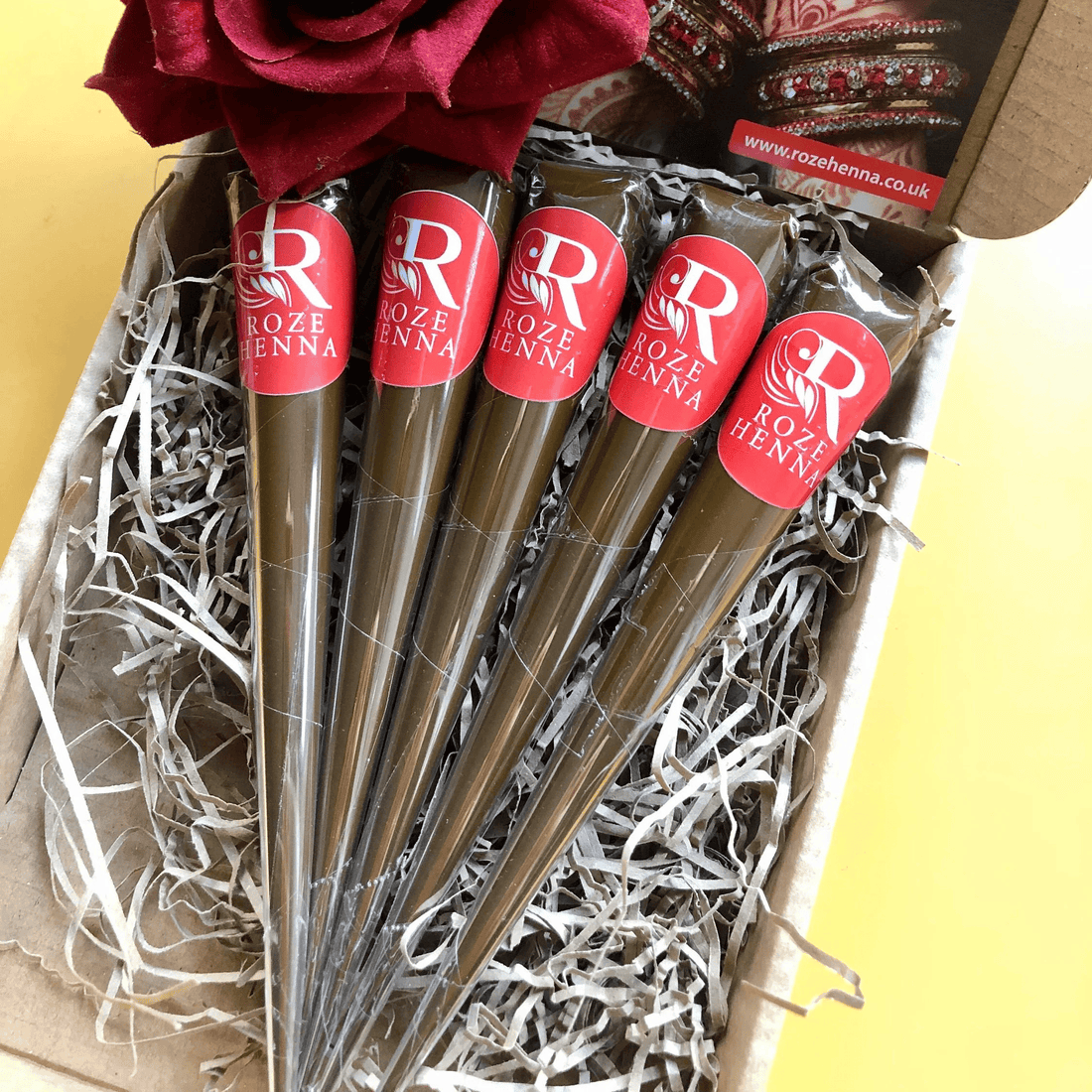 A photo of 5 natural henna cones made by rozehenna