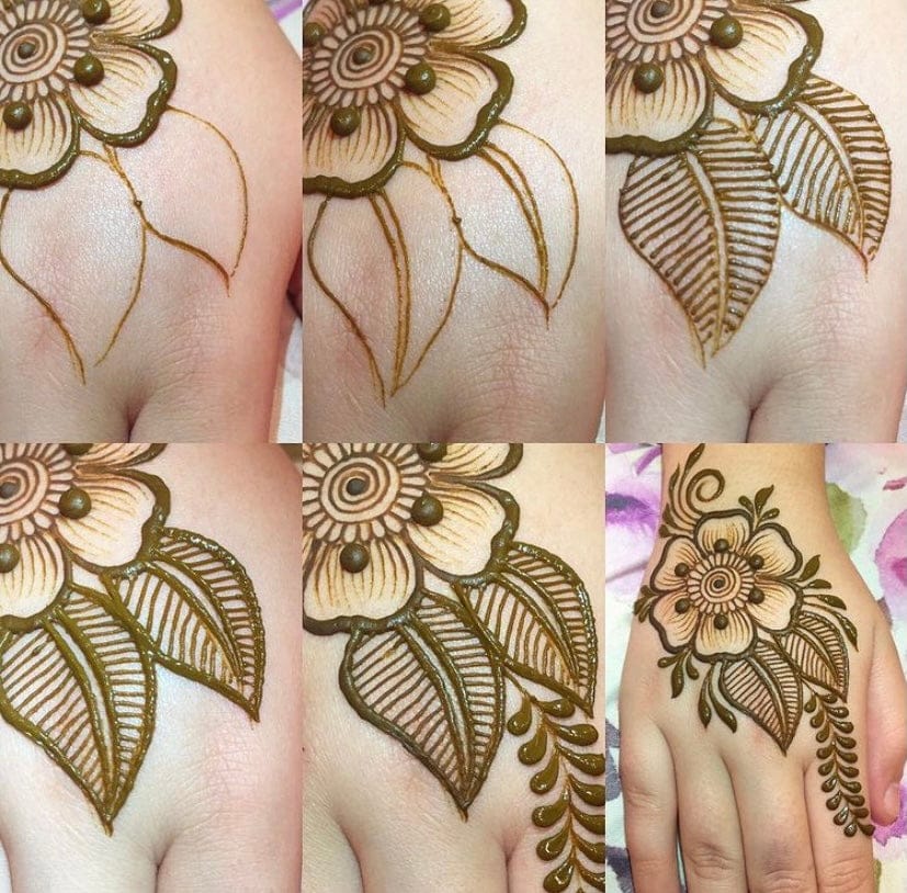 Collage of floral henna designs on skin