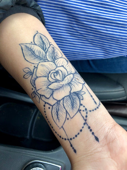 Jagua tattoo practice kit with cone, Mefix tape, and practice sheets
