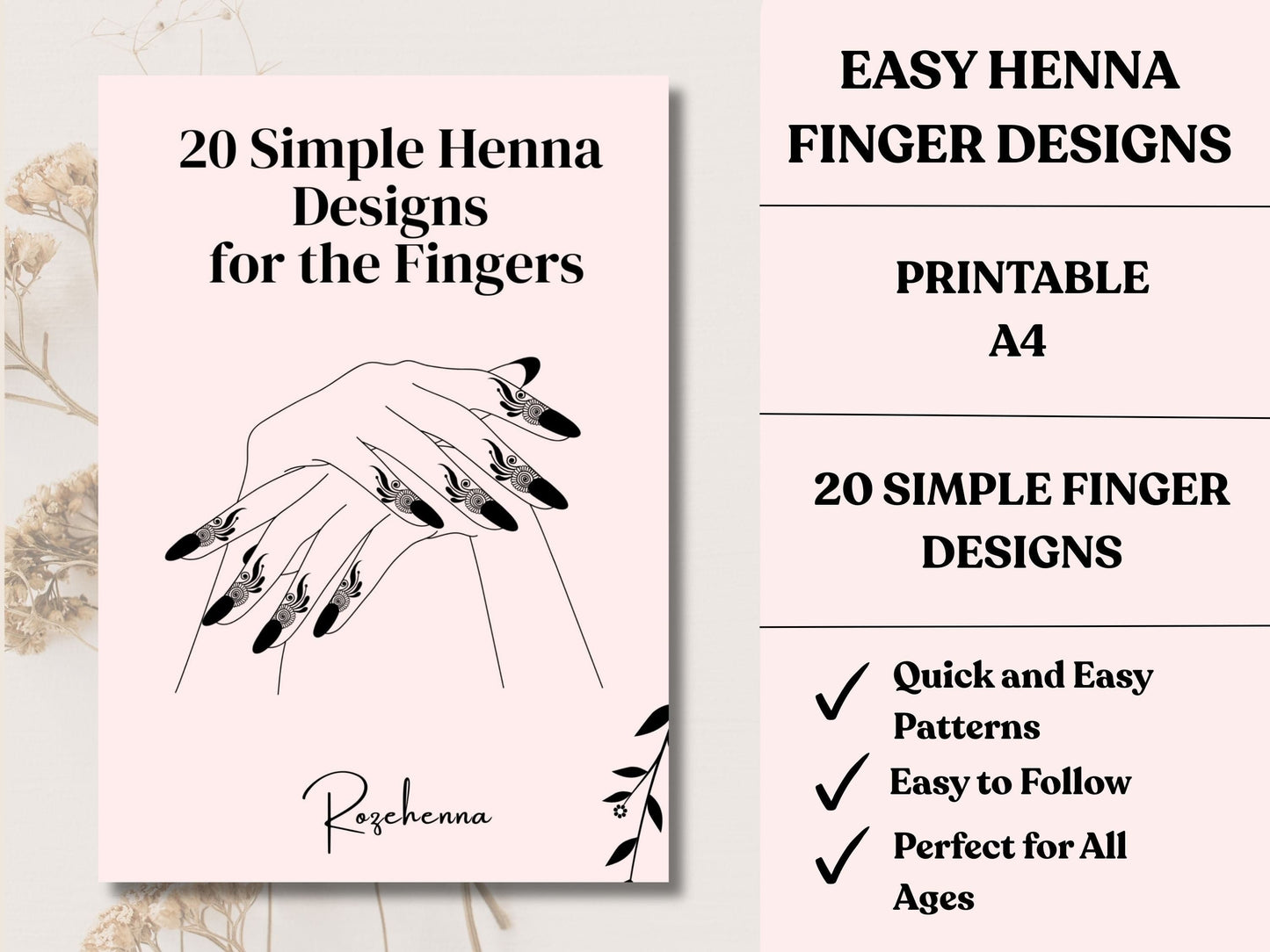 Rozehenna Henna Art Book Henna Design Bundle | Tattoo-Style & Finger Designs for Henna and Jagua | Printable PDF