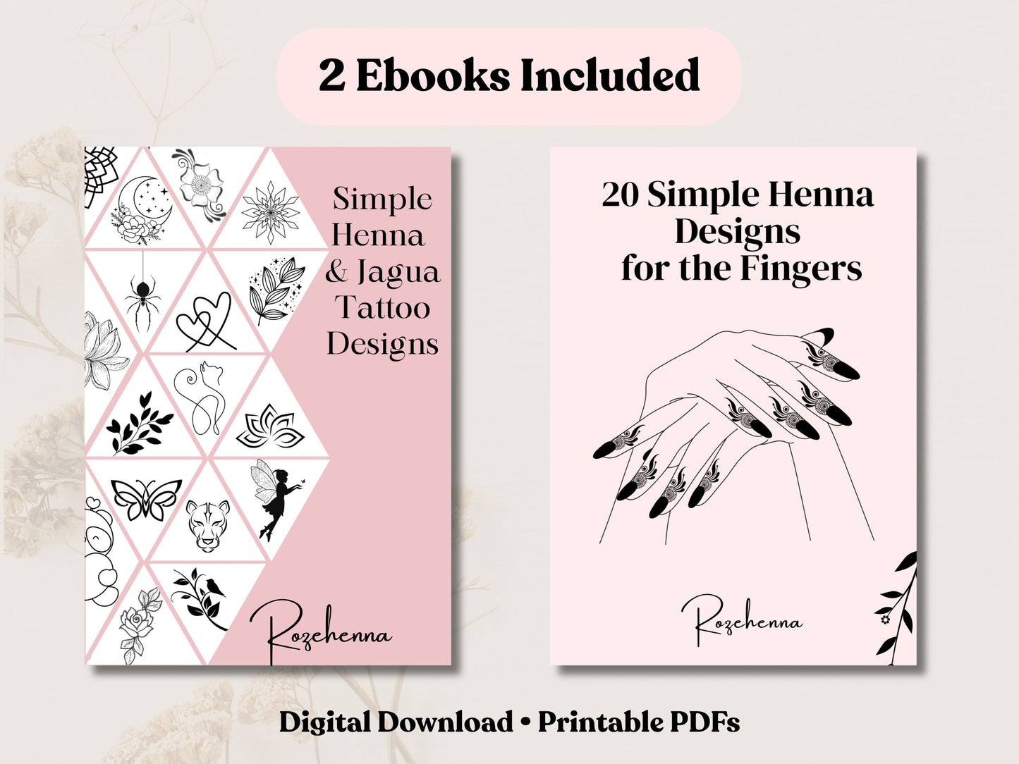 Rozehenna Henna Art Book Henna Design Bundle | Tattoo-Style & Finger Designs for Henna and Jagua | Printable PDF
