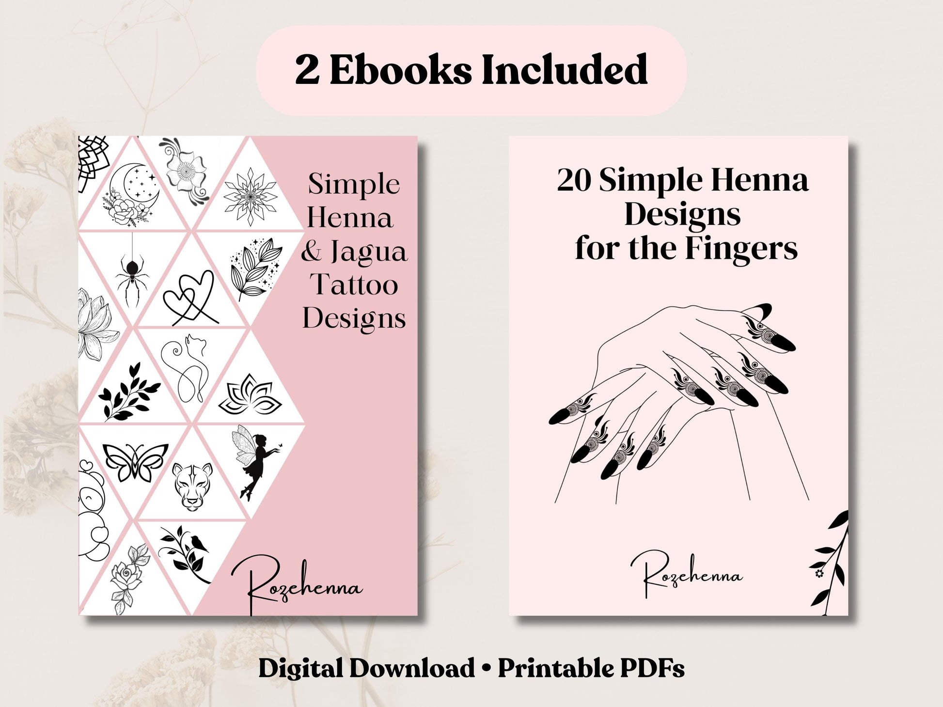 Rozehenna Henna Art Book Henna Design Bundle | Tattoo-Style & Finger Designs for Henna and Jagua | Printable PDF
