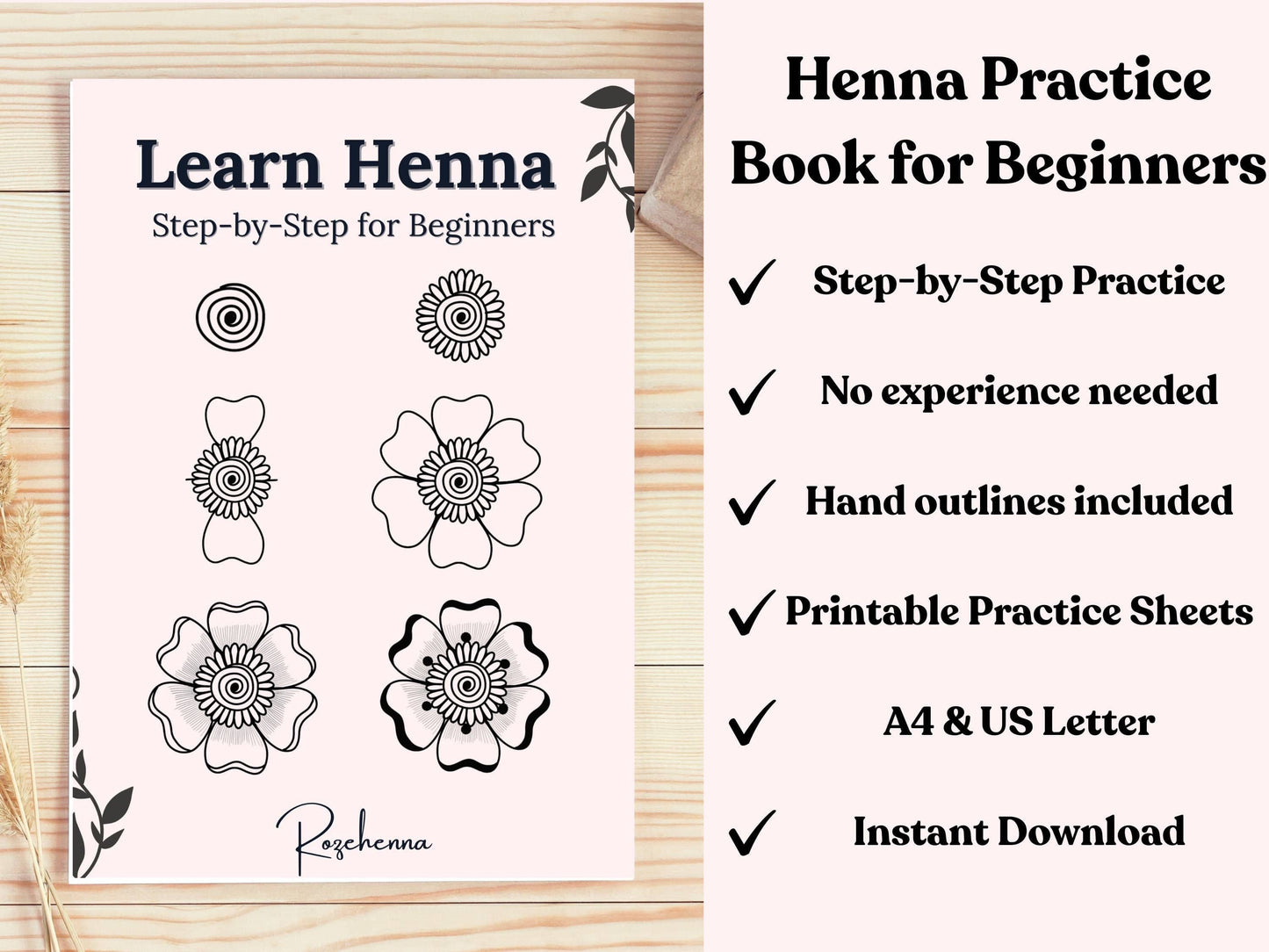 Rozehenna Henna Art Book Henna Practice Book for Beginners | Mehndi Design Sheets (PDF & JPG)
