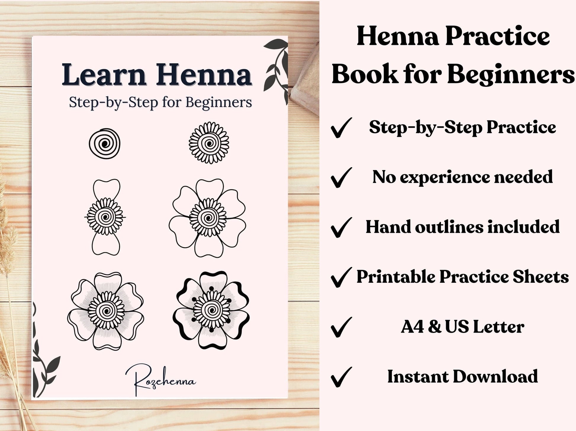Rozehenna Henna Art Book Henna Practice Book for Beginners | Mehndi Design Sheets (PDF & JPG)