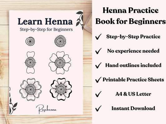 Rozehenna Henna Art Book Henna Practice Book for Beginners | Mehndi Design Sheets (PDF & JPG)