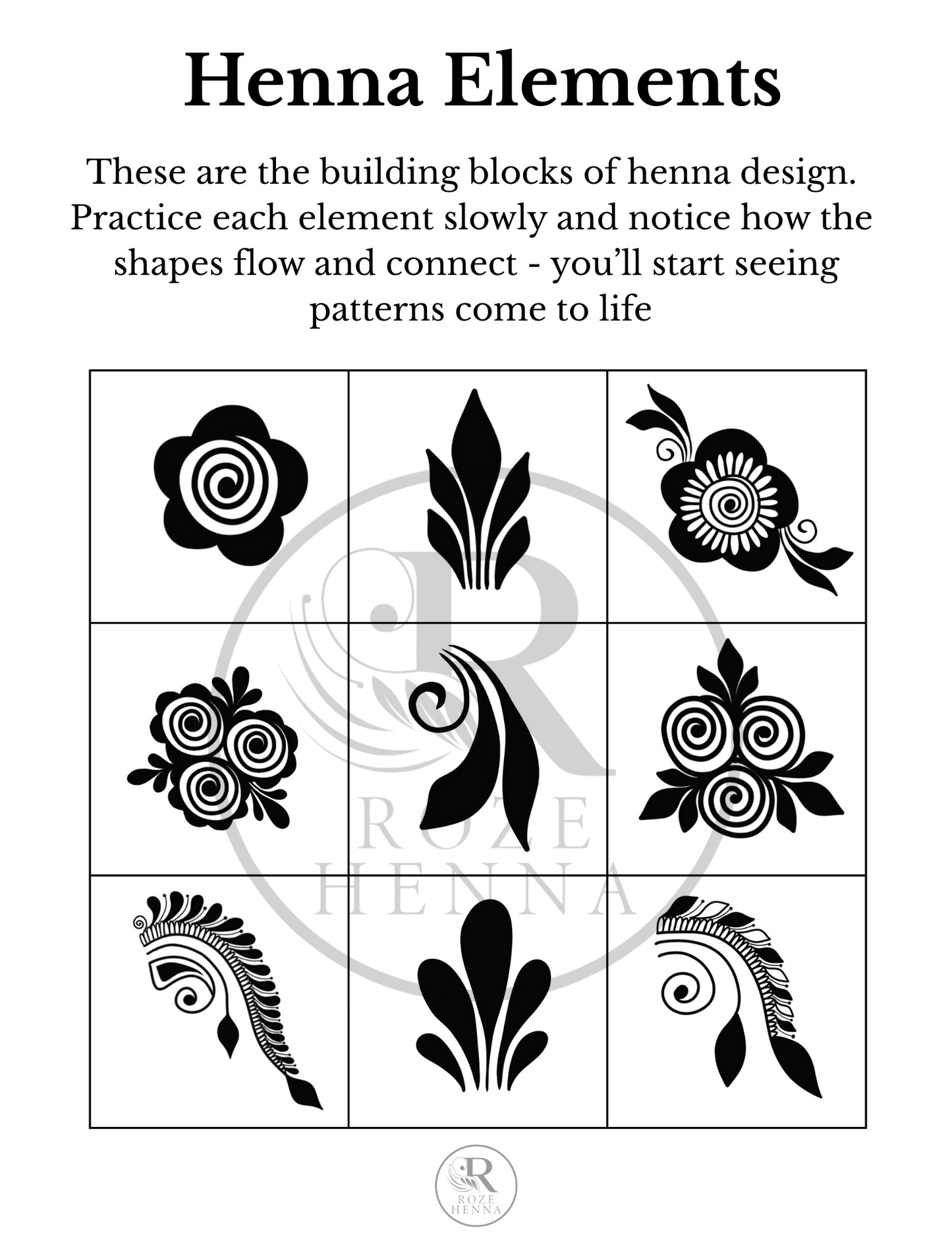 Rozehenna Henna Art Book Henna Practice Ebook for Beginners