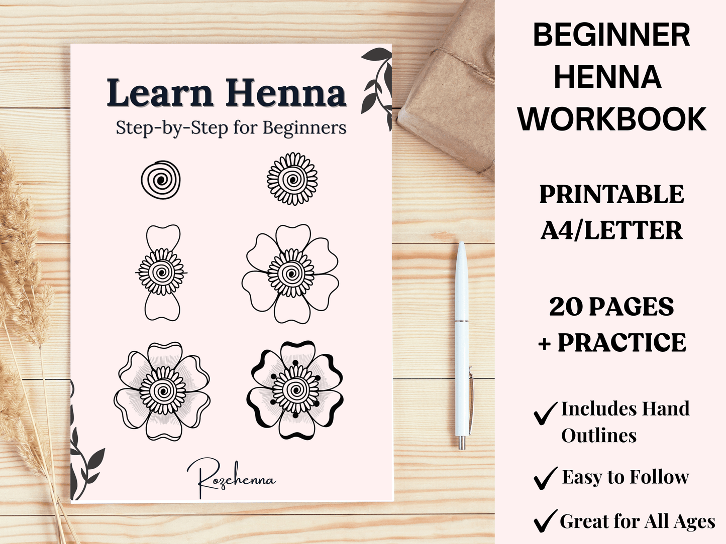 Rozehenna Henna Art Book Henna Practice Ebook for Beginners