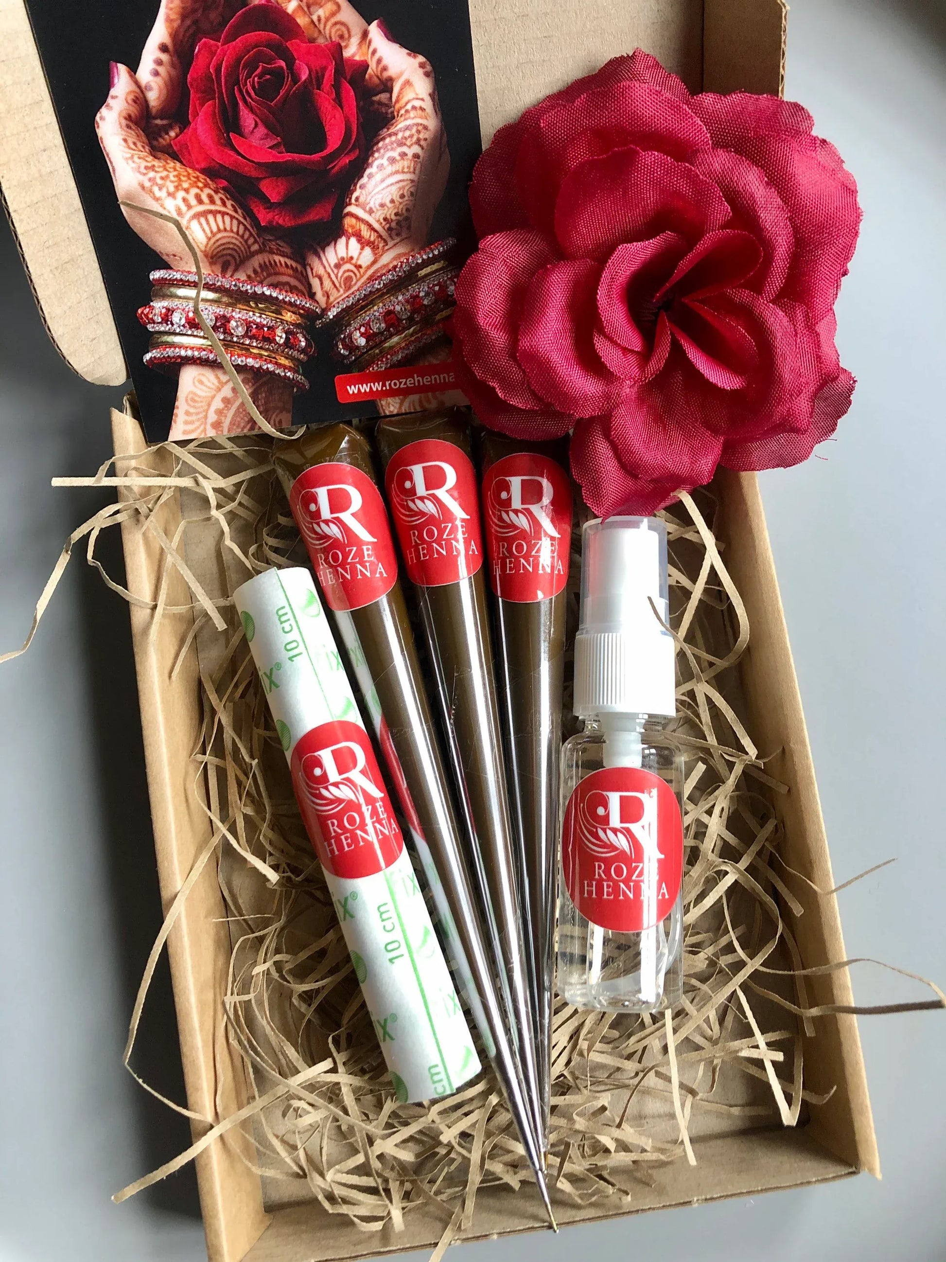 Rozehenna Henna Bridal Kit Bridal Henna Kit | Natural Henna Cones | Rosewater Sealant Spray & Mefix Tape