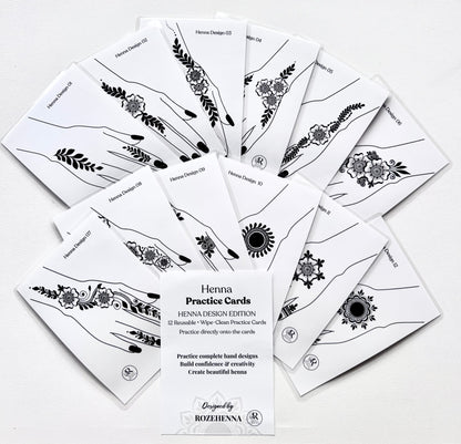 Rozehenna Henna Practice Kit 12 Laminated Practice Cards 12 Reusable Henna Practice Cards - Henna Design Edition