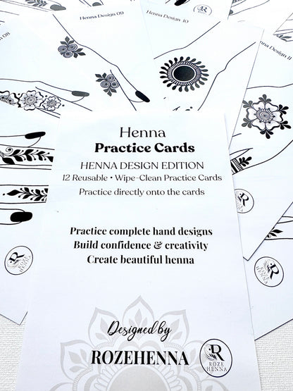 Rozehenna Henna Practice Kit 12 Laminated Practice Cards 12 Reusable Henna Practice Cards - Henna Design Edition