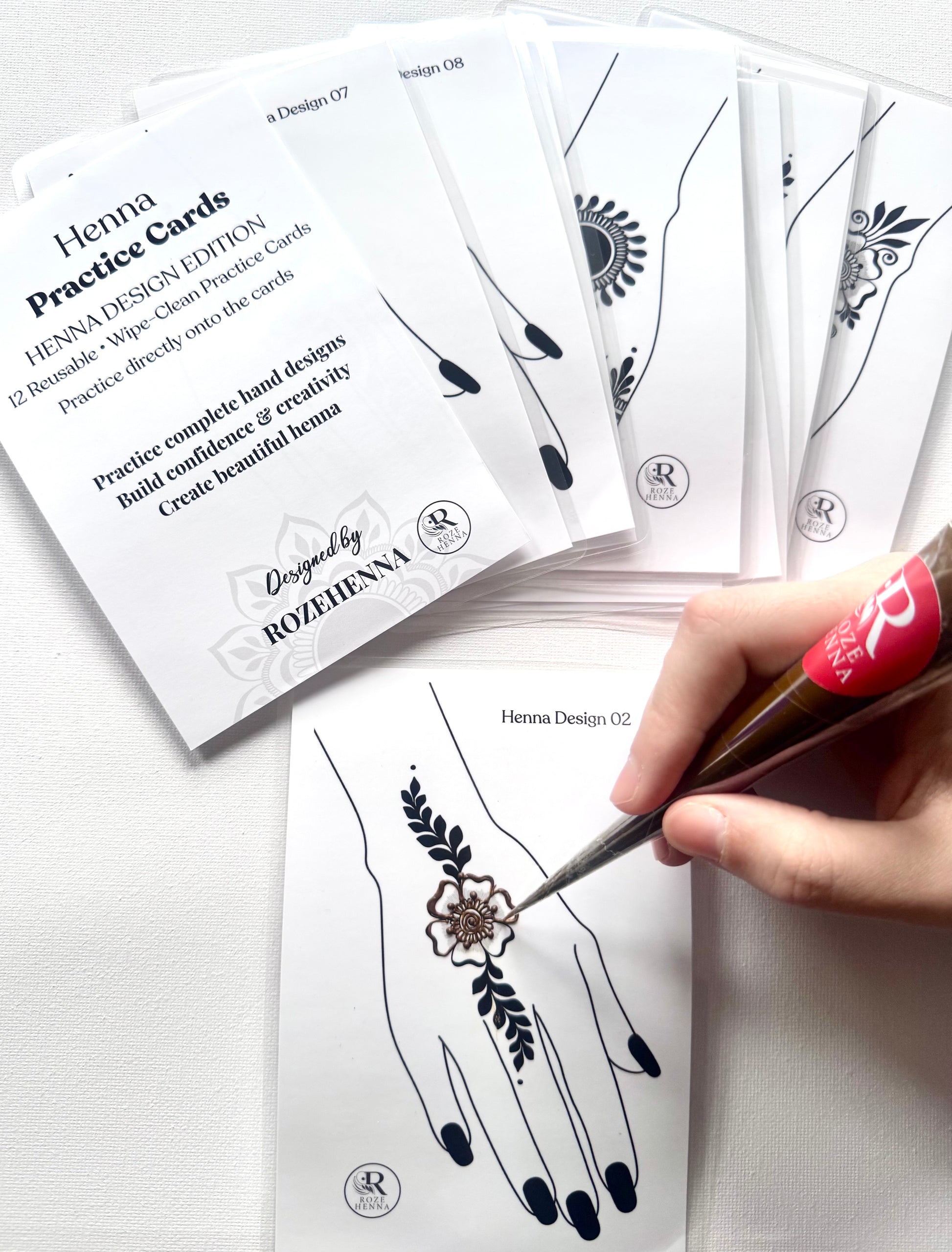 Rozehenna Henna Practice Kit 12 Laminated Practice Cards 12 Reusable Henna Practice Cards - Henna Design Edition