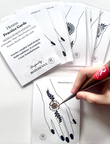 Rozehenna Henna Practice Kit 12 Laminated Practice Cards 12 Reusable Henna Practice Cards - Henna Design Edition