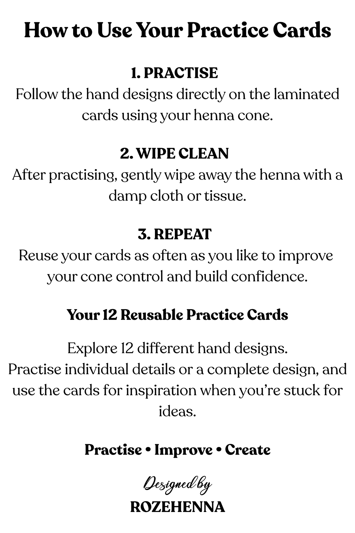 Rozehenna Henna Practice Kit 12 Printable Henna Practice Cards - PDF & JPG Download