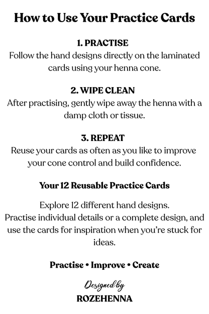 Rozehenna Henna Practice Kit 12 Printable Henna Practice Cards - PDF & JPG Download