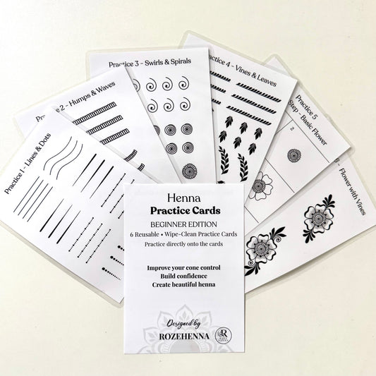 Rozehenna Henna Practice Kit 6 Laminated Practice Cards Henna Practice Cards for Beginners  Laminated A6 Card Set