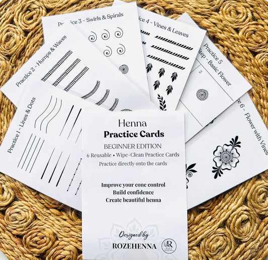 Rozehenna Henna Practice Kit 6 Laminated Practice Cards Henna Practice Cards for Beginners  Laminated A6 Card Set
