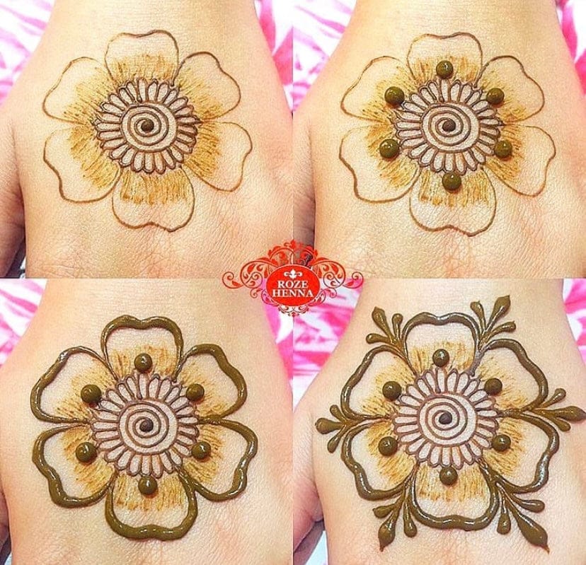 4 photos of 6 petal flower step by step