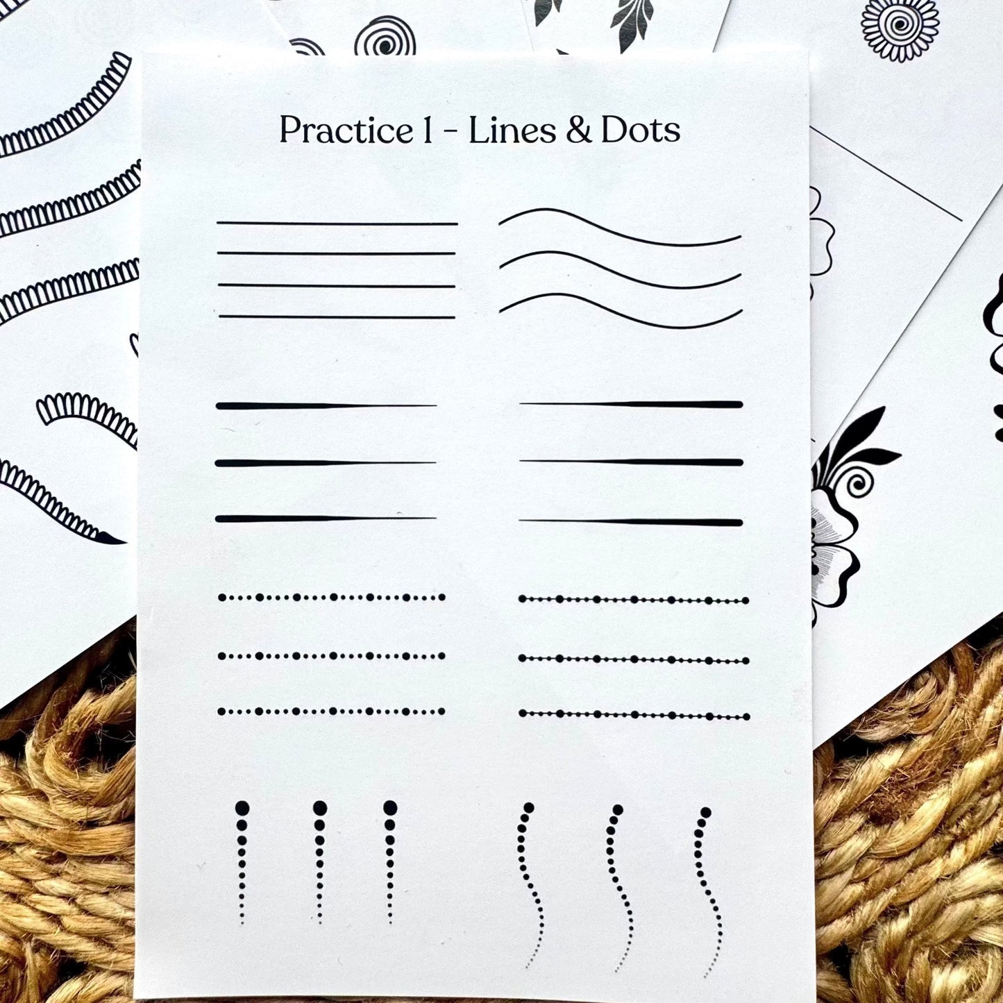 Henna Practice card with lines and dots for beginners