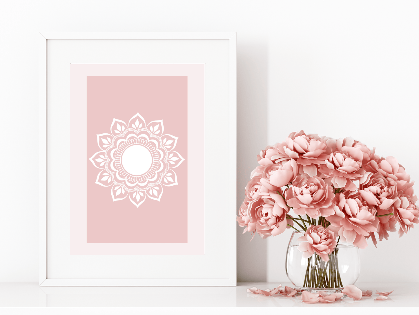 Rozehenna Printable Wall Art Hand-Drawn Mandala Wall Art | Soft Blush Printable